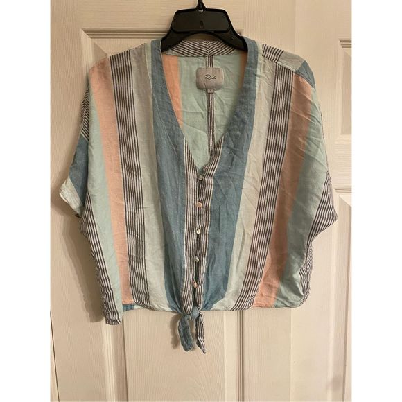 RAILS Thea Stripe Tie Front Top In Highland Stripe, Size Large, MSRP $148 - Picture 5 of 12